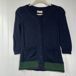 Anthropologie Fiets Voor 2  Women’s Blue 3/4 Sleeve Scoop Neck Blouse Size Small
